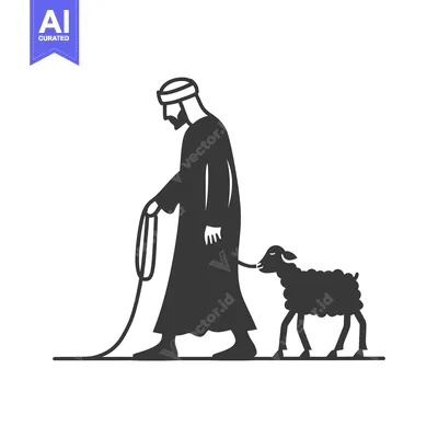 A Man in Traditional Clothing Leading a Lamb on a Rope