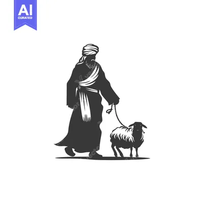 Aset premium populer: A Man in Traditional Clothing Leading a Sheep