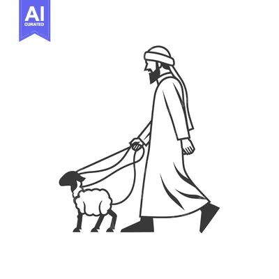 Aset premium populer: A man in traditional clothing leading a sheep on a leash