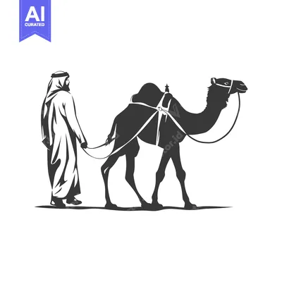 Premium design asset: A Man in Traditional Clothing Leads a Camel