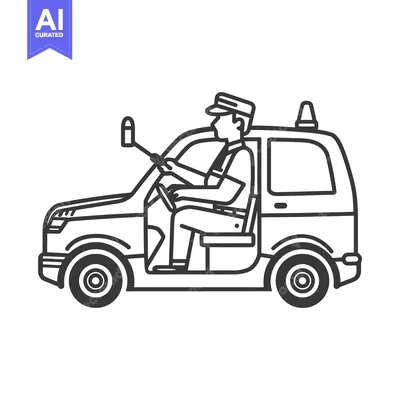 Aset desain premium: A Man in Uniform Driving a Small Car with a Light on Top