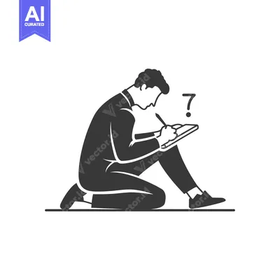 A Man Kneeling on the Floor and Writing on a Notepad with a Question M
