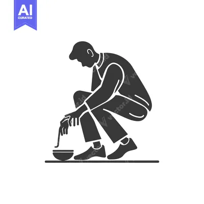 Popular premium asset: A Man Kneeling with a Bowl and a Stick in Hand