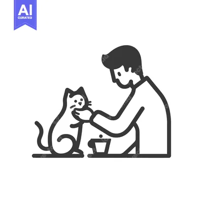 Aset premium populer: A man petting a cat while sitting at a table with a cup