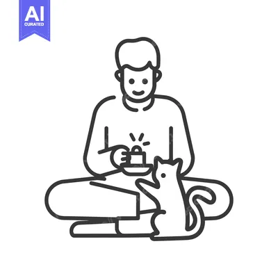 Premium design asset: A Man Sharing a Drink with His Cat