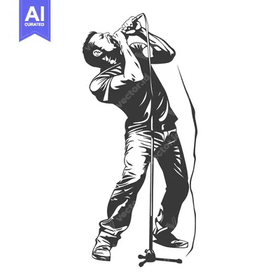 Aset premium populer: A Man Singing into a Microphone with a Stand