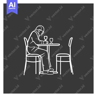 Popular premium asset: A Man Sitting Alone At a Table with Two Glasses