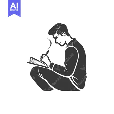 Aset desain premium: A Man Sitting and Writing in a Book