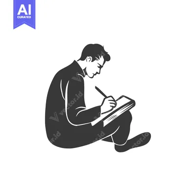 Aset premium populer: A Man Sitting and Writing in a Notebook