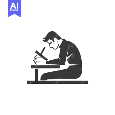 Aset desain premium: A man sitting at a desk and writing