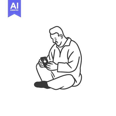 A man sitting cross-legged while using a smartphone