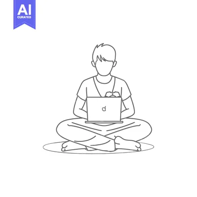 Premium design asset: A Man Sitting Cross-Legged With Laptop on His Lap