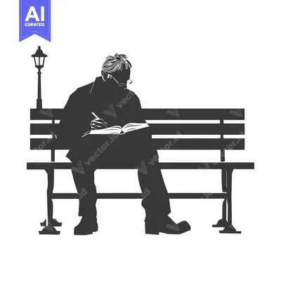 A Man Sitting on a Bench, Writing in a Book