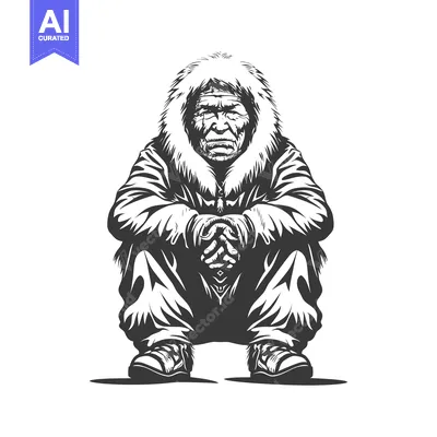 Popular premium asset: A man sitting with his hands clasped in his lap, wearing a hooded fur