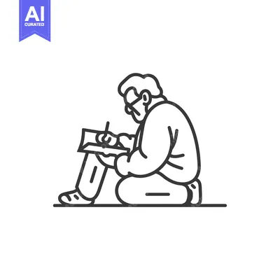 Premium design asset: A man sitting with his legs crossed, writing in a book