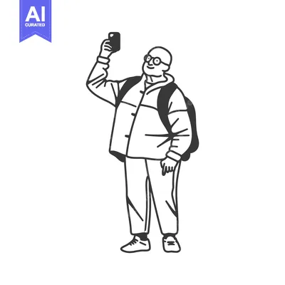 Aset premium populer: A man taking a selfie with a phone in his hand