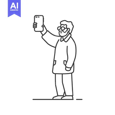 Aset desain premium: A Man Taking a Selfie with a Smartphone