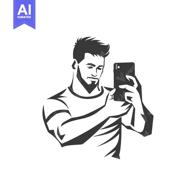 Aset desain premium: A Man Taking a Selfie with a Smartphone