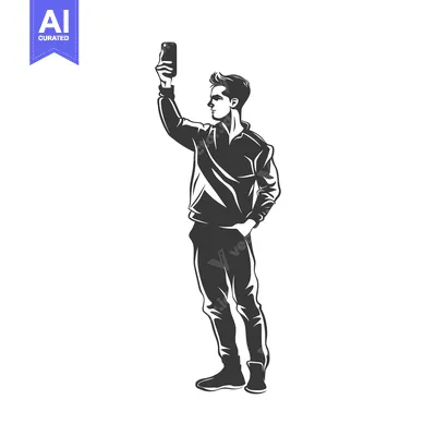 Aset premium populer: A man taking a selfie with a smartphone