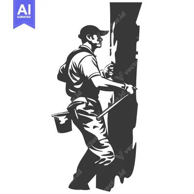 Aset desain premium: A man tapping a tree for sap collection