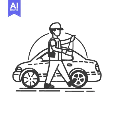 Premium design asset: A man walking by a car with a tool in his hand