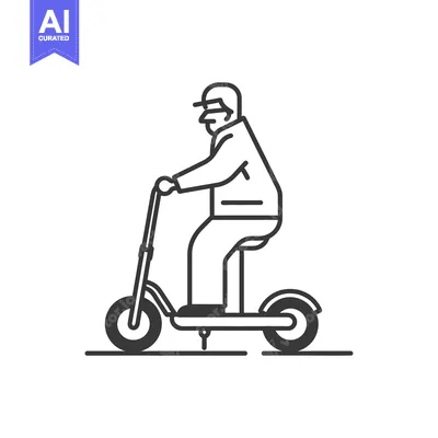 Premium design asset: A man wearing a cap riding an electric scooter