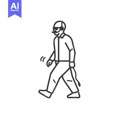 Aset premium populer: A man wearing sunglasses and headphones walks with a cane