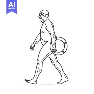 Popular premium asset: A man with a life preserver walking in a swimsuit