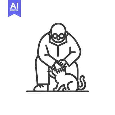A man with glasses petting a cat sitting in front of him