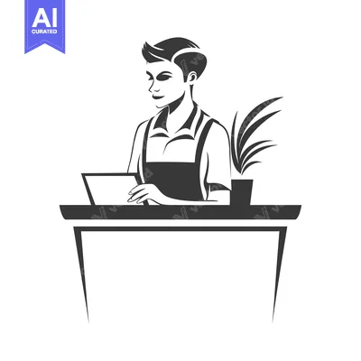 Aset premium populer: A man working at a desk with a plant nearby