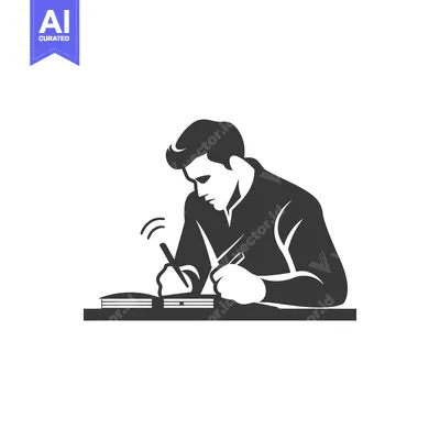 Aset premium populer: A man writing in a notebook while sitting at a desk