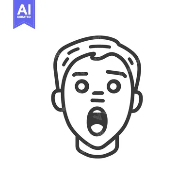 Aset premium populer: Black and white line art shows surprised human face
