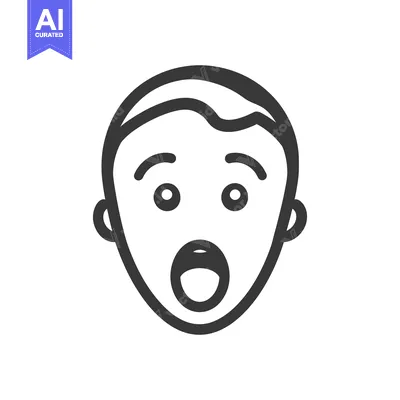 Aset premium populer: A simplified illustration of a surprised and open mouthed human face