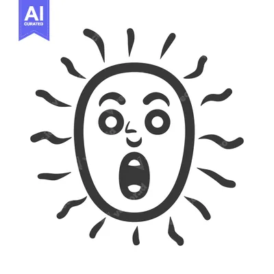 Aset premium populer: A black and white surprised cartoon illustration of the sun