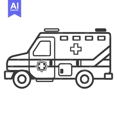 Aset premium populer: A black and white illustration of a medical ambulance vehicle