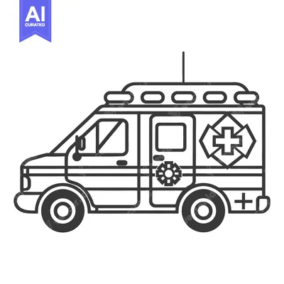Aset premium populer: A black and white illustration depicting an emergency medical vehicle