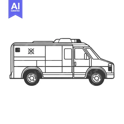 Aset desain premium: An armored vehicle silhouette illustration in a simple and graphic sty
