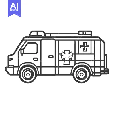 Aset premium populer: A black and white illustration of an ambulance vehicle