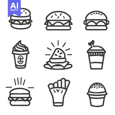 Aset premium populer: Simple line art icons of fast food meal items