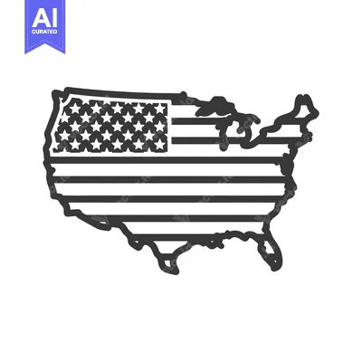 Aset desain premium: An outline of the United States of America with flag detail
