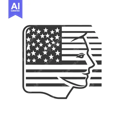 Aset desain premium: A human profile merges with an american flag design