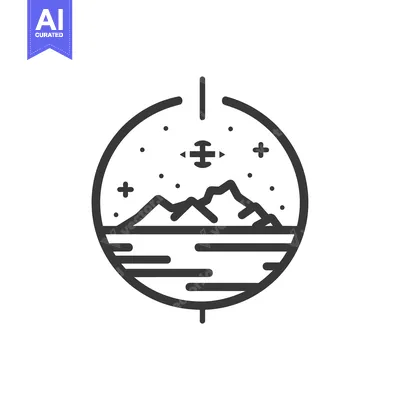 Aset premium populer: A Minimalist Line Art Illustration of Mountains, Water, and a Flying O