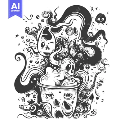 Aset premium populer: A Monochromatic Illustration Featuring a Cartoon Creature With Multipl