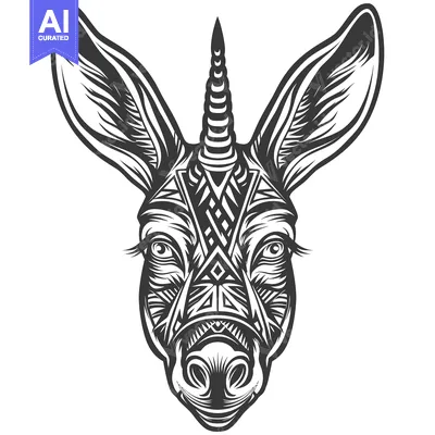 Popular premium asset: A Monochromatic Illustration of a Donkey's Head with a Unicorn Horn