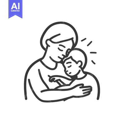 Premium design asset: A Mother Comforting a Sad Child in a Line Drawing