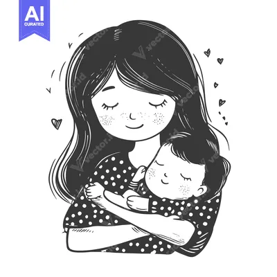 Popular premium asset: A Mother Holding Her Sleeping Baby Close, Surrounded by Hearts