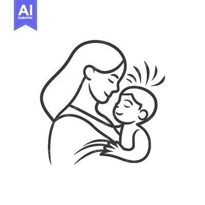 Premium design asset: A mother lovingly cradles her infant child in her arms.