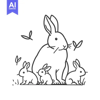 Premium design asset: A Mother Rabbit and Her Three Baby Bunnies in a Meadow