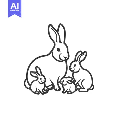 Aset premium populer: A mother rabbit and her three young bunnies sitting together