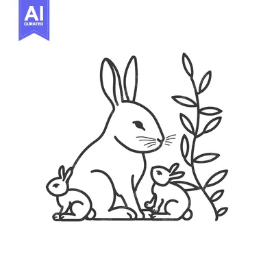 Aset premium populer: A Mother Rabbit and Two Baby Rabbits Sitting Together with a Branch of